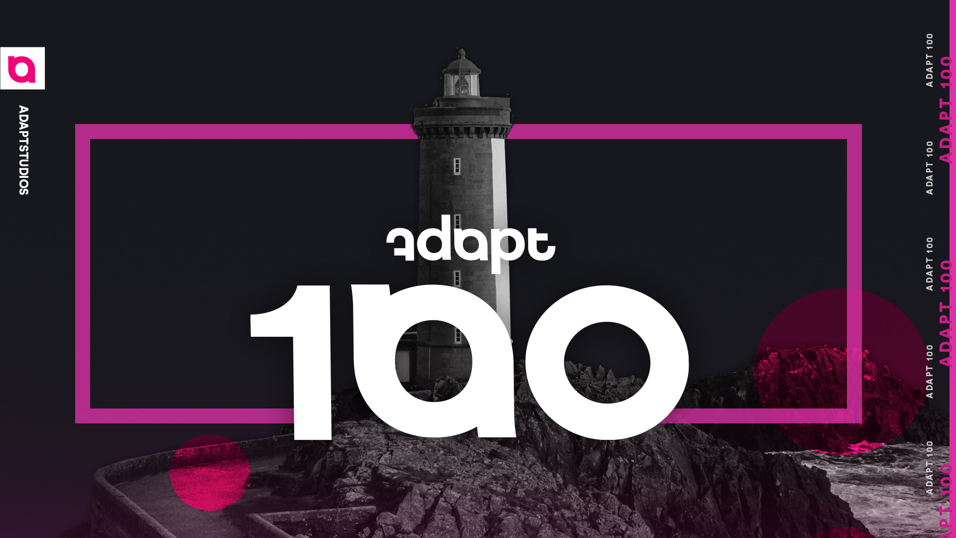Adapt100 graphic over a dark background